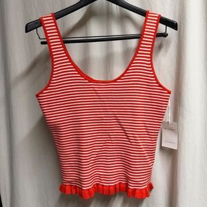 Free Assembly Ruffle U Neck Tank Popsicle Orange Stripe Knit Top Womens Large L